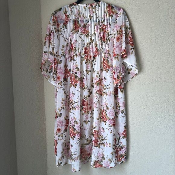 American Eagle Outfitters Medium Kimono Cardigan Rose Print Sheer Cottage Core - Picture 6 of 11